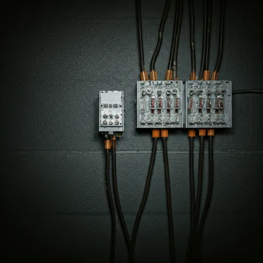 Commercial distribution board with fuse blocks and cabling